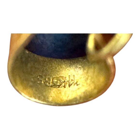 Vintage Elephant Pendant Natural Lapis Lazuli 14K Gold Ruby Eye Good Luck 1" - Picture 5 of 6